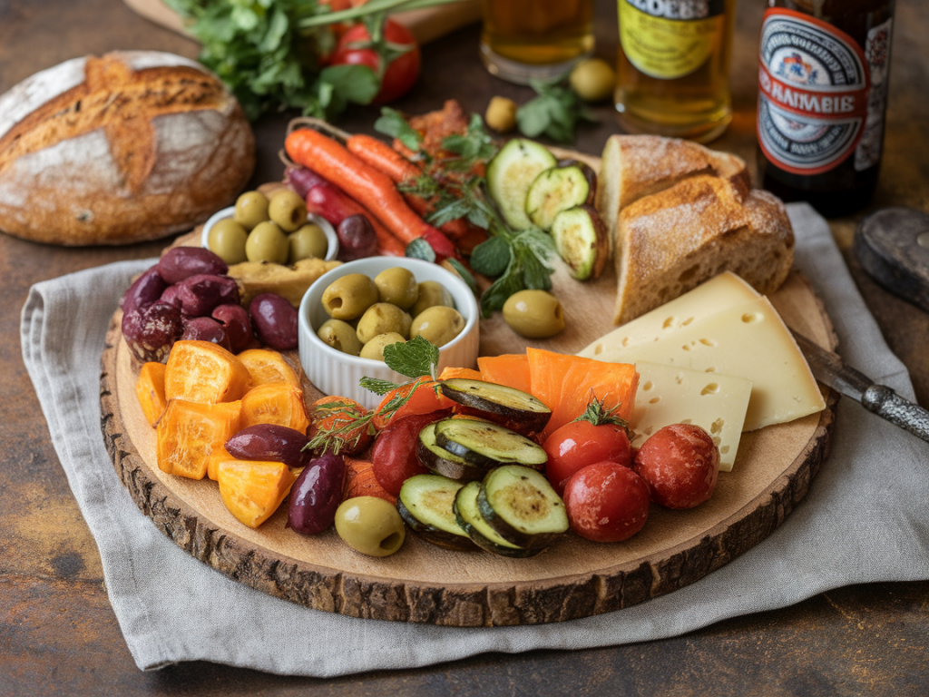 Wie stelle ich ein einfaches vegetarisches tapas‑menü für acht personen zusammen und welche biersorten passen jeweils am besten