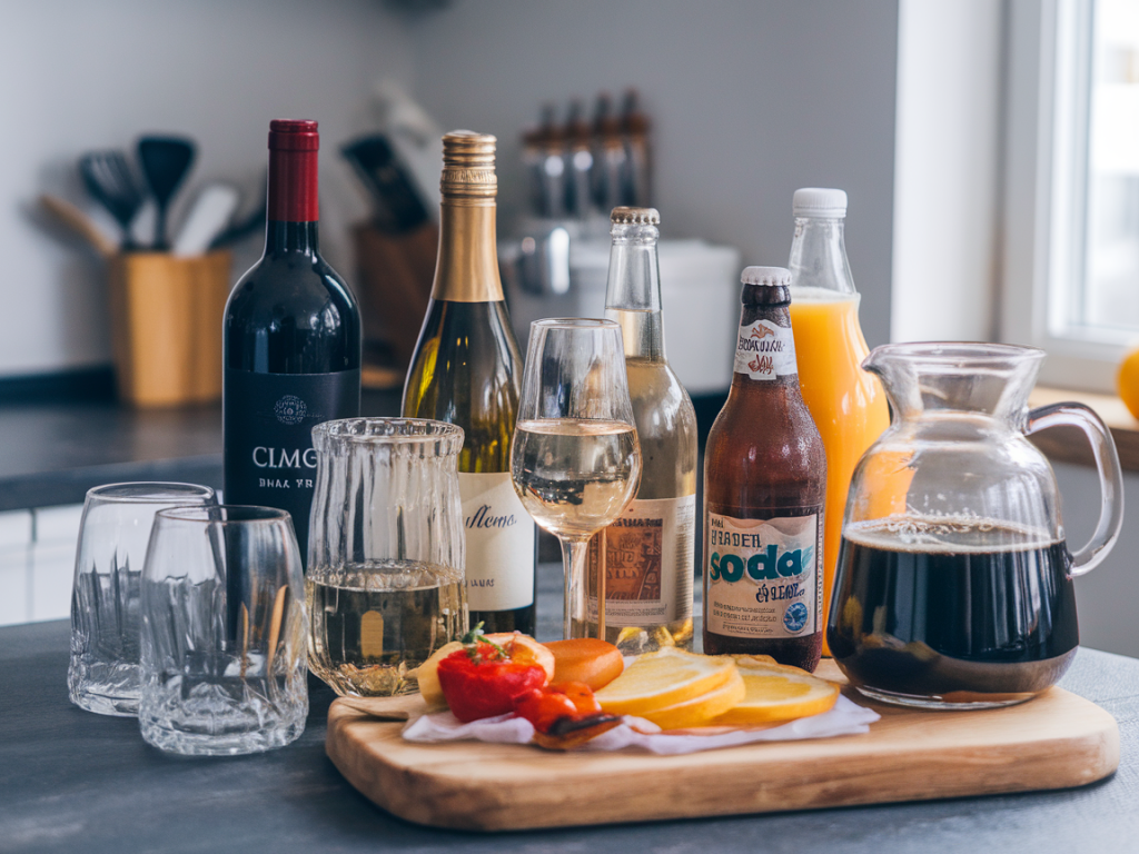 Wie stelle ich eine improvisierte minibar für einen spontanen brunch mit sieben drinks unter 50€ zusammen und welche gläser brauche ich wirklich